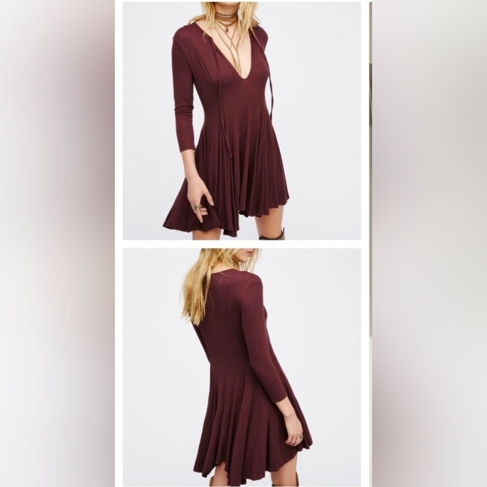 FP  free people Beach Rose flattering Ribbed maron Dress Size SP‎